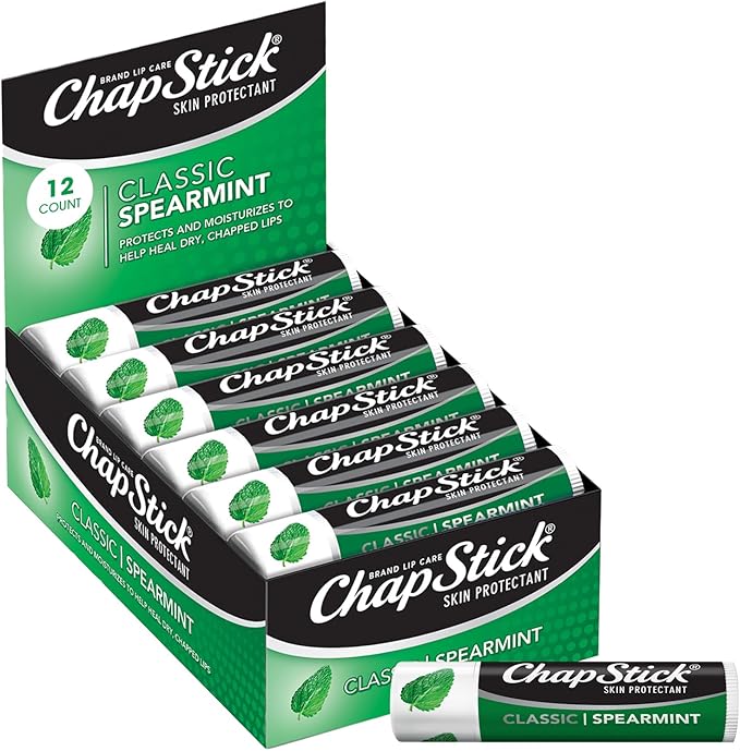 ChapStick Bulk Lip Balm, Classic Spearmint 12-Pack – Cool & Refreshing Lip Moisturizer for Dry Lips, 0.15 Oz Ea