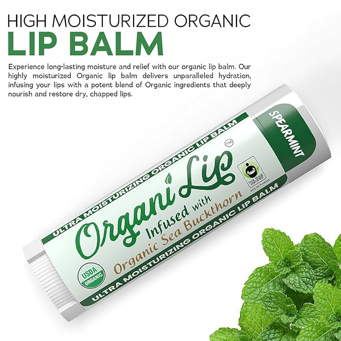OrganiLip Lip Balm, Spearmint Flavor, Ultra Hydrating Lip Moisturizer for Cracked or Dry Lips, Infused With Organic Sea Buckthorn, Oval Shaped Tube, USDA Certified Organic, 1 Pack