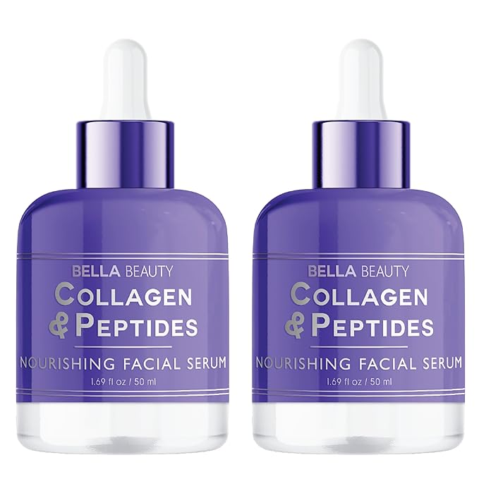 Bella Beauty Collagen & Peptides Facial Serum - Hydrates, Reduces Fine Lines & Wrinkles, Promotes Collagen - Dermatologist Tested, Korean Skin Care for All Skin Types - 1.69 Fl. Oz (2 Pack)