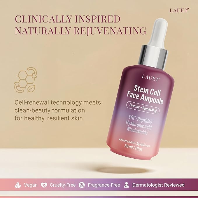 Stem Cell Face Ampoule – Firming & Smoothing Anti-Aging Serum with EGF, Peptides, Hyaluronic Acid & Niacinamide – Wrinkle & Elasticity Boosting Facial Serum for Women, 1 fl oz