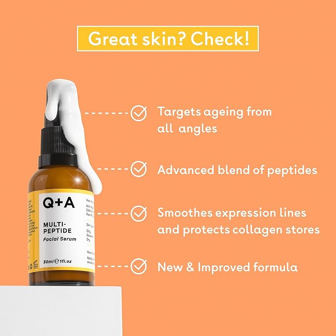 Q+A Multi-Peptide Serum (30ml), Anti-Ageing Face Serum with Polypeptide, Fragrance Free, Smooths Wrinkles, Improves Tone and Elasticity, Skincare for a Youthful Glow