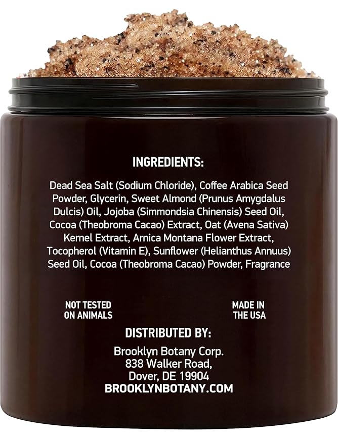 Brooklyn Botany Arabica Coffee Body Scrub - Moisturizing and Exfoliating for Body, Face, Hand, Foot - Fights Stretch Marks, Fine Lines, Wrinkles - Great Gifts for Women & Men - 10 oz