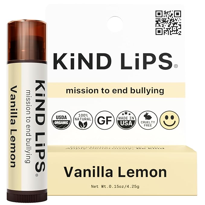 Kind Lips Vanilla Lemon Lip Balm (Single) – Organic Lip Balm with Beeswax, Non Toxic & Petroleum Free Lip Care – Natural Moisturizing Lip Balm for Dry, Chapped Lips – Clean Ingredients, USA Made