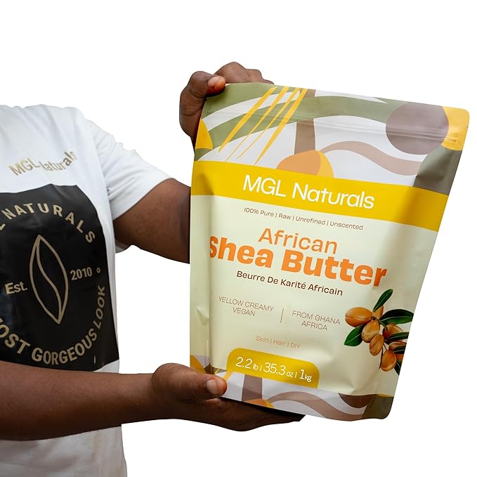 MGL Naturals Unrefined African Shea Butter Yellow Creamy 2.2 lb. 100% Pure, Raw, Grade A, Vegan, & Organic. Moisturizing butter for all skin types and hair textures. (2.2 lb)
