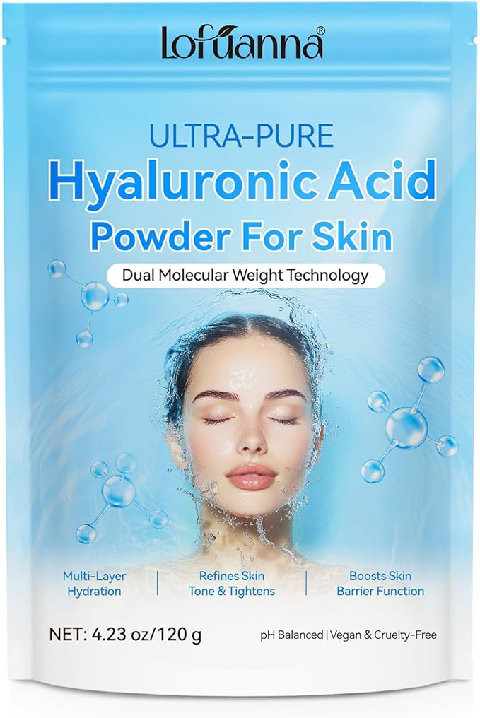 Hyaluronic Acid Powder 100% Pure, Hyaluronic Acid Serum Powder for Skin & Face, Dual Molecular Weight, Deep Hydration & Anti-Aging, DIY Serum Ingredient, Vegan Fragrance-Free(4.23oz/120g)