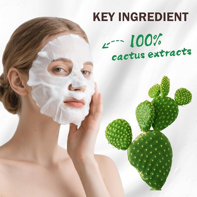 Cactus O2 Bubble Face Masks Sheet for Women,Deep Cleaning Bubble Masks Oil Control Purifying,Home Spa Facial Sheet Mask For All The Skin（12Pack