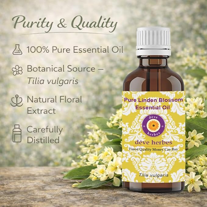 Deve Herbes Pure Linden Blossom Essential Oil (Tilia vulgaris) Steam Distilled 10ml (0.33 oz)