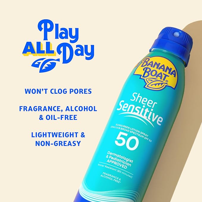 Banana Boat Sheer Sensitive Body Spray, SPF 50, 6oz (Pack of 2)