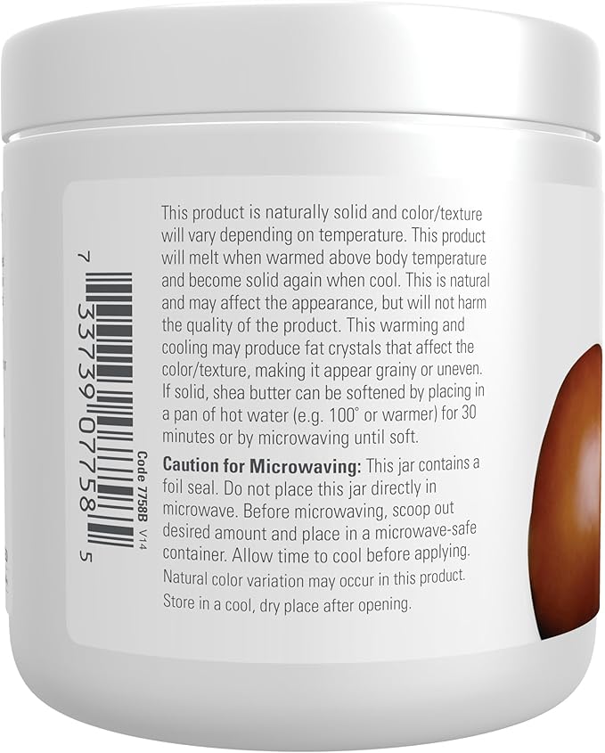 NOW Foods Solutions, Shea Butter, Skin Emollient, Seals in Moisture for Dry Rough Skin, 7-Ounce
