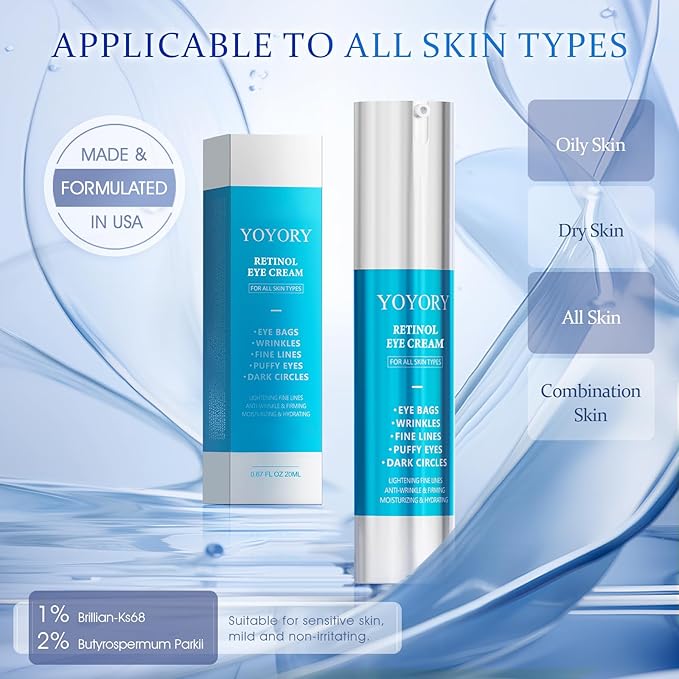 Retinol Eye Cream for Eye Bags - Anti-Aging Under Eye Treatment for Dark Circles, Fine Lines,Wrinkles, Puffiness Hydrating & Moisturizing Skin Care for Women and Men, 0.67 fl oz