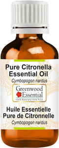 Greenwood Essential Pure Citronella Essential Oil (Cymbopogon nardus) Steam Distilled 100ml (3.38 oz)