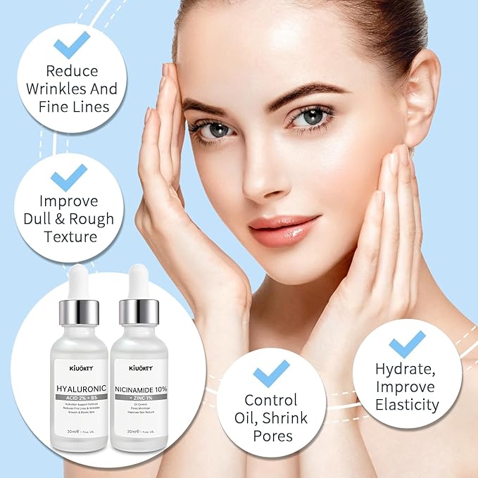 Hyaluronic Acid Serum & Niacinamide Serum Set 2PCS - Reduces Wrinkles, Smooths Fine Lines, Improves Skin Texture - Facial Serums Moisturizing, Oil-Regulating, Pore-Minimizing for All Skin Types