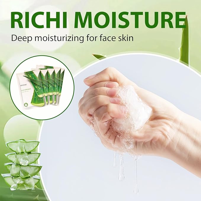 Hydrating Facial Masks Skincare for Women,Aloe Vera Face Mask Sheet Skincare,Moisturizing Face Mask for All Skin Types (10-Packs)