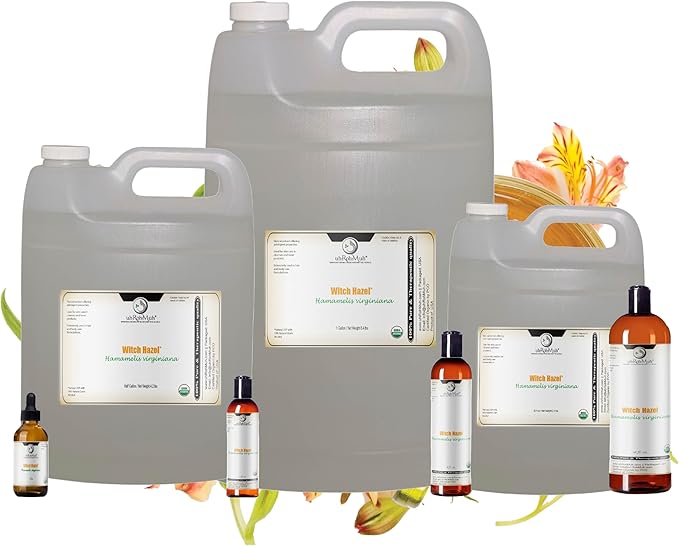 Organic Witch Hazel – 100% Pure Natural USP Astringent with 14% Alcohol | Hamamelis Virginiana Extract for Face, Skin, Hair & Wellness | 128 Fl Oz | 1 Gallon | Net Wt: 3.8kg /8.4 lbs