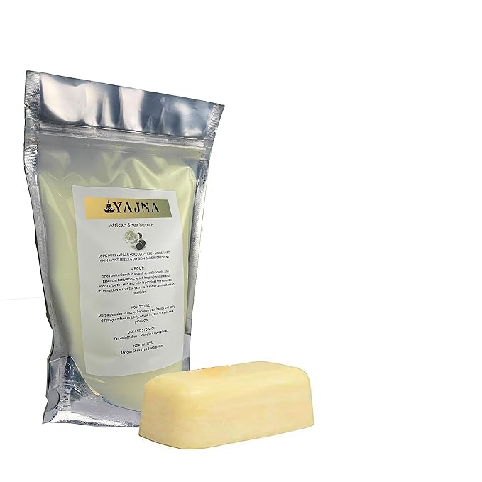 Yajna Organic Raw African Shea Butter 100% Pure,Natural & Unrefined| Skin Moisturizer For Face, Body & Hair| 1 LBS/450 GM Ivory/White Grade A | DIY Creams, Balms, Lotions, Soaps| Moisturizes Dry Skin