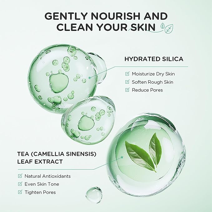 Green Tea Exfoliating Gel, Moisturizing Rejuvenating Facial Exfoliator, Deep Cleaning, Smooth, Refreshing & Oil Control, Remove Old Dead, Lightweight Cleanser for All Skin Types, 1.05oz