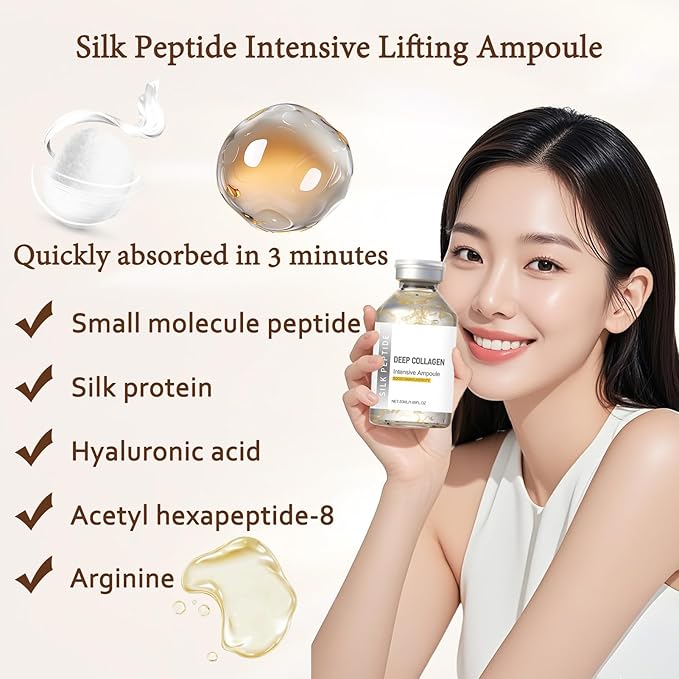 Silk Peptide Intensive Lifting Ampoule - Deep Collagen Silk Peptide Intensive Lifting Ampoule Serums for Face Tightening and Lifting, Korean Anti Aging Face Serum for Women 1.7fl.Oz/50ml (2pc)