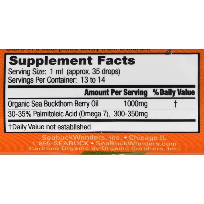 Seabuck Wonders Organic Himalayan Sea Buckthorn Bry Oil - Vegan - Non GMO - .45 Fluid Ounce