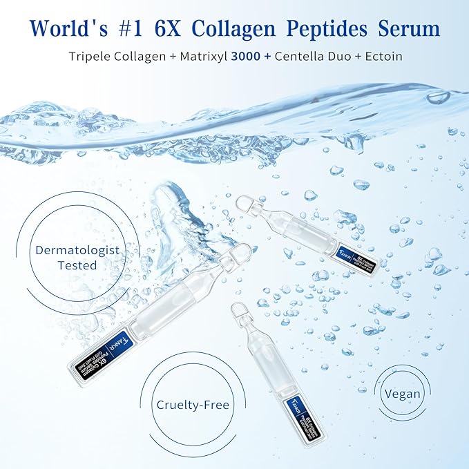 6X Collagen Peptides Serum, Anti-Aging Hydrating Serum for Plump & Firm - Looking Skin, Peptides Serum for Face - Fine Lines & Wrinkles & Radiance, with Multi Peptide and Deep Collagen(1.5 ml*30)
