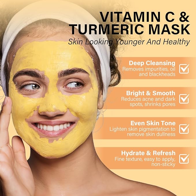 RIHAKO Valentine 's Day Gift for Women Turmeric Vitamin C Clay Mask Skincare| Deep Cleansing Facial Clay Mask for Dark Spots, Dull Skin, Refining Pores and Controlling Oil,Dark Spot Remover for Face