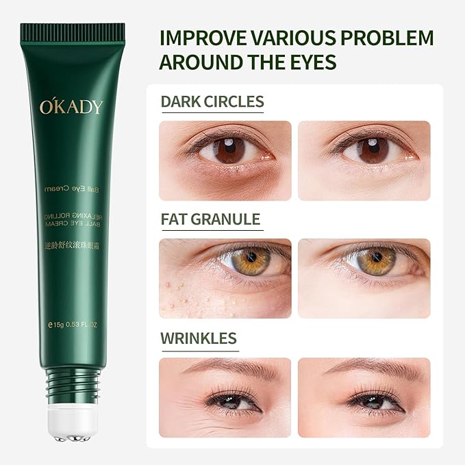 Caffeine Eye Cream with Nicimide Peptides for Dark Circles and Puffiness, Fine Lines, Wrinkles Eye Care Serum with 360° Massage Ball 15ML