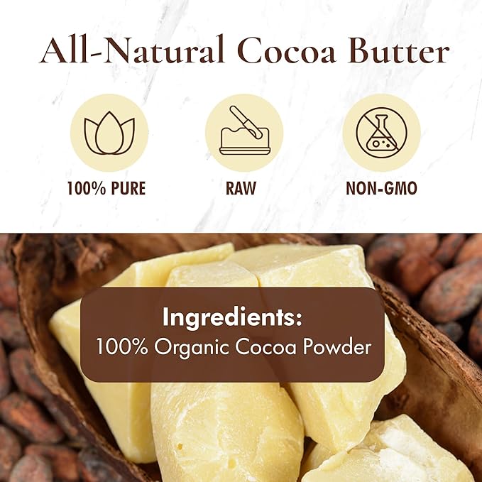 HalalEveryDay Raw Cocoa Butter 5 lb – Food Grade & Cosmetic Grade, Unrefined Organic Cocoa Butter Chunks for Baking, Lotion, Body Butter, Lip Balm & DIY Skincare