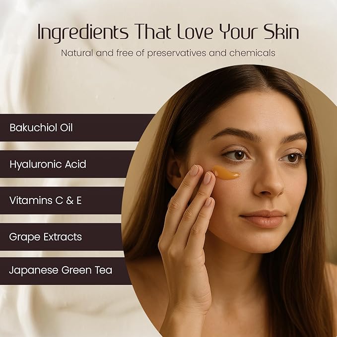Bakuchiol Eye Serum – Natural Retinol Alternative with Hyaluronic Acid, Vitamins C & E – Hydrating & Under Eye Serum for Fine Lines, Dark Circles & Puffiness – 0.5 fl oz (15 mL)