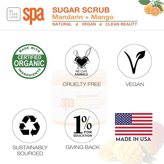 BCL Spa Mandarin Mango Sugar Scrub - Professional Exfoliating Body Scrub with Organic Essential Oils, Natural Skin & Body Care, Made in USA, 16 oz
