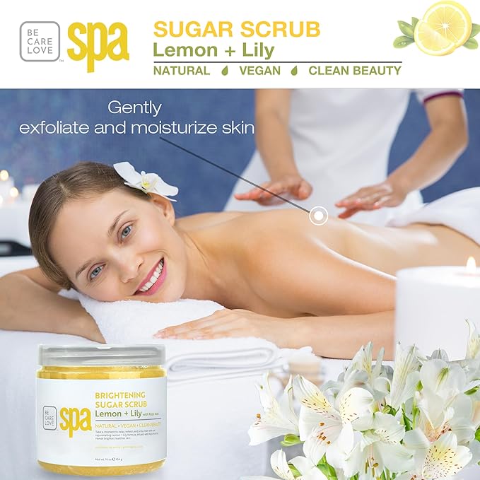 BCL Spa Lemon Lily Sugar Scrub - Professional Radiance-Boosting Body Scrub for Dull Skin, Self Care Body Exfoliator, Made in USA, 16 oz