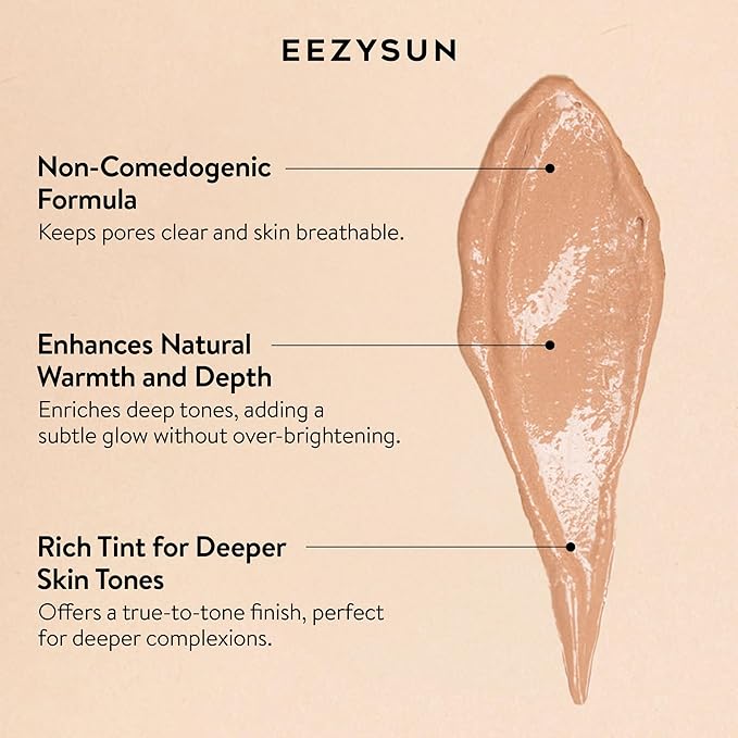 EEZYSUN BARE Tinted Sunscreen for Face SPF 50 - Non-Greasy, Weightless, Water-Resistant, Vegan & Reef-Safe Tinted Moisturizer with SPF, Hyaluronic Acid, Jojoba Oil - All Skin Types, 1.69 fl oz - Deep