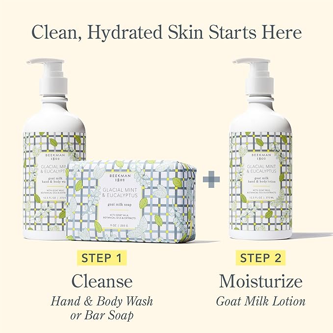 Beekman 1802 Goat Milk Lotion – Body Lotion & Hand Lotion for Dry Skin, Lightweight Non-Greasy Formula with Shea Butter & Jojoba Oil, Cruelty Free, Lotion Pump – Glacial Mint & Eucalyptus