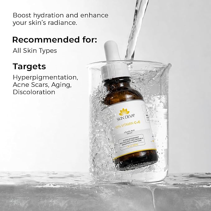 Skin Deva 10% Vitamin C Serum with Vitamin E & Ferulic Acid – Brightening Facial Serum with Hyaluronic Acid, Lightweight Formula for Even-Looking Skin - Pack of 2