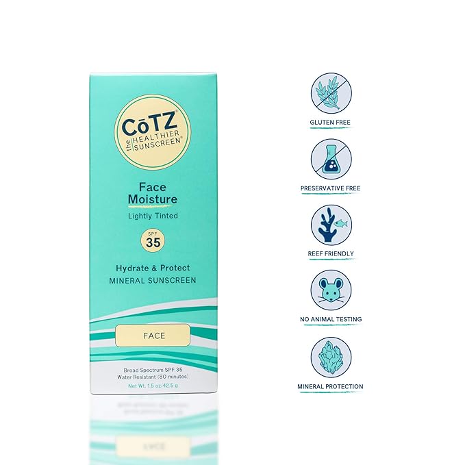 CoTZ Face Moisture Lightly Tinted Mineral Sunscreen Broad Spectrum SPF 35; 1.5 oz / 42.5 g