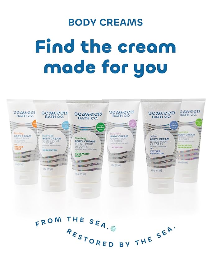 Seaweed Bath Co. Hydrate Body Cream - Eucalyptus Peppermint - Hydrating Scented Moisturizer for Body and Hands - With Vitamin E, Hyaluronic Acid and Shea Butter for Dry Skin - 6 oz