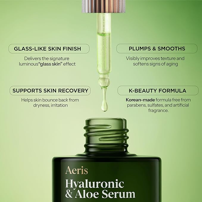 Aeris Hyaluronic Acid Serum for Face with Aloe - Ultra Hydrating & Soothing Formula For Dry, Sensitive Skin – Dermatologist Tested, Anti-Aging, Korean Skin Care – Vegan, Clean Beauty – 1.69 Fl Oz