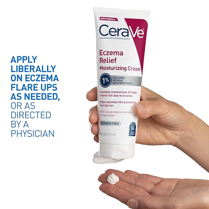 CeraVe Eczema Relief Moisturizing Cream with Colloidal Oatmeal, Shea Butter & Vitamin E For Dry Skin & Itchy Skin Relief, Steroid Free & Paraben Free, 8oz
