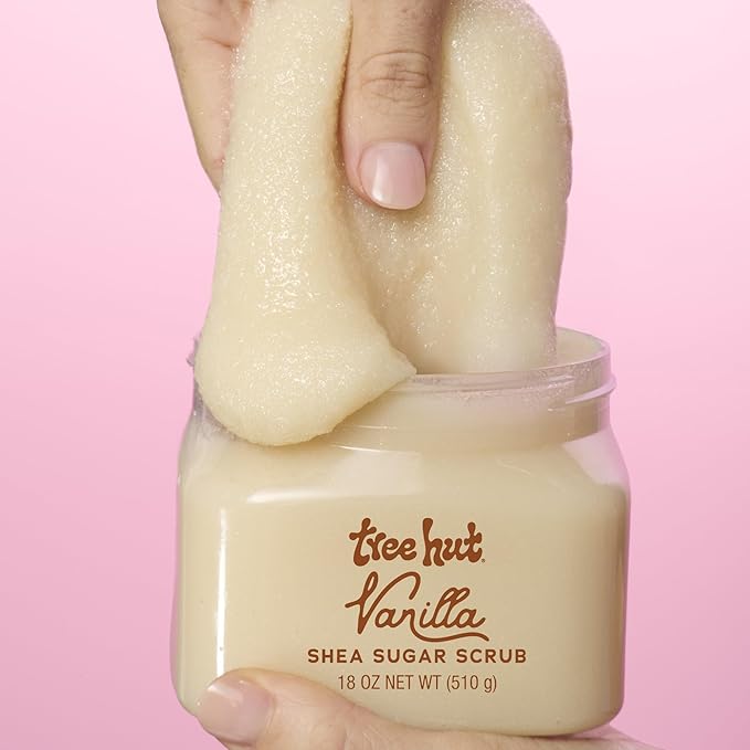 Tree Hut Vanilla Shea Sugar Scrub, Exfoliating & Hydrating Body Scrub with Shea Butter & Essential Oils, Smooth Skin, For All Skin Types, Vegan, 18 oz