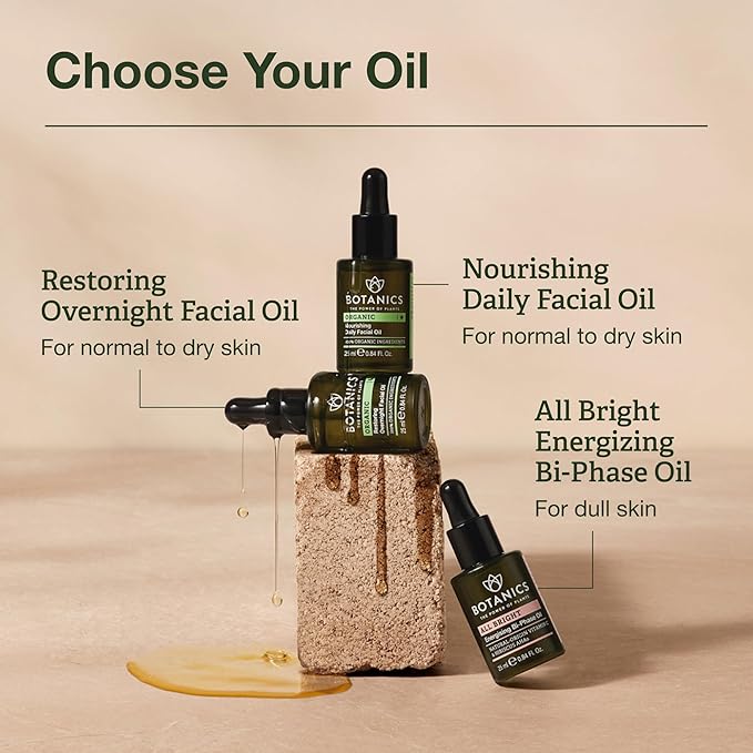 Botanics Organic Hydrating Face Oil - Nourishing Daily Facial Oil with Argan & Rosehip - Lightweight, Non-Greasy Formula for Dry & Sensitive Skin - Vegan & Cruelty-Free (0.84 Fl Oz)