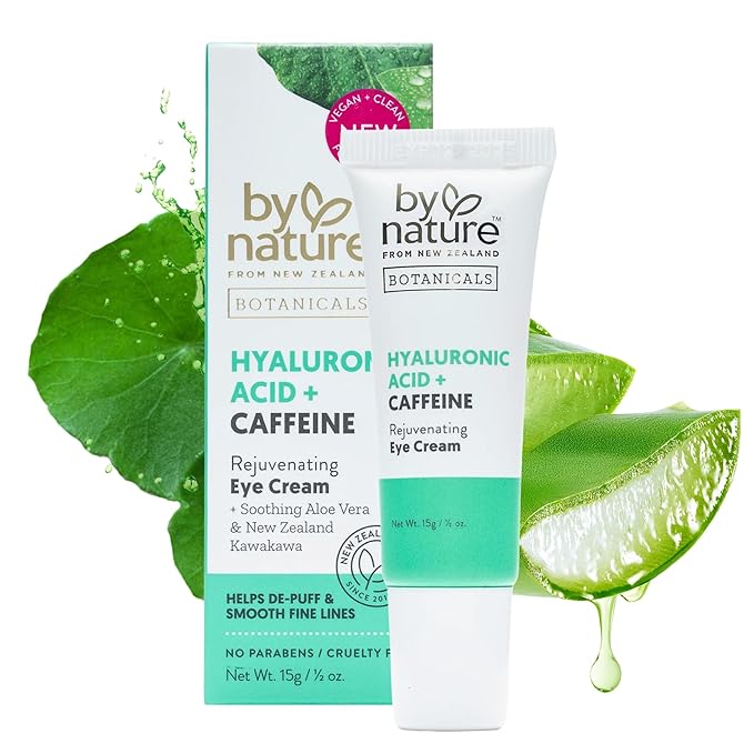By Nature Botanicals Hyaluronic Acid & Caffeine Under Eye Cream - Firming & Refreshing Eye Cream for Dark Circles - Skincare from New Zealand - .5oz
