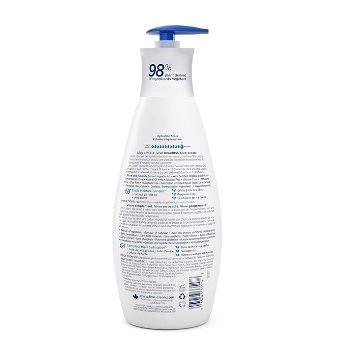 Live Clean Intense Moisture Fragrance Free Body Lotion, 18 Fl Oz (Pack of 2)