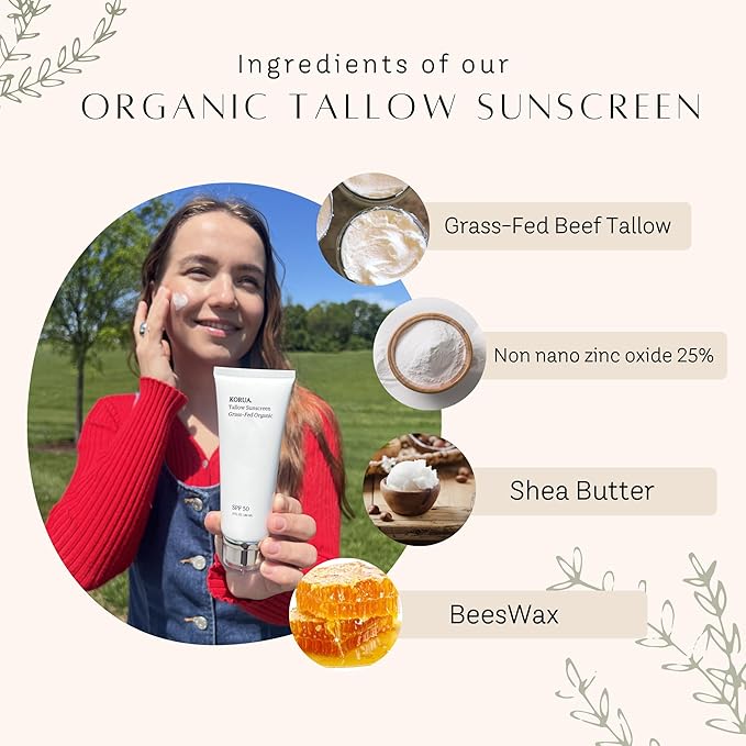 Korua Grass Fed Tallow Sunscreen 80ML with Non Nano Zinc Oxide 25%