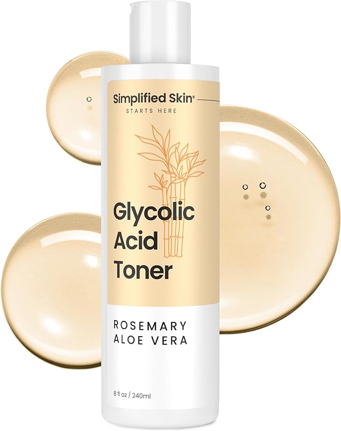 Glycolic Acid Toner for Face - 8% Facial Toning Solution - Hydrating, Anti-Aging, Exfoliates Skin with AHA, Aloe Vera, & Rosemary Extract for Women & Men - 8 Fl Oz