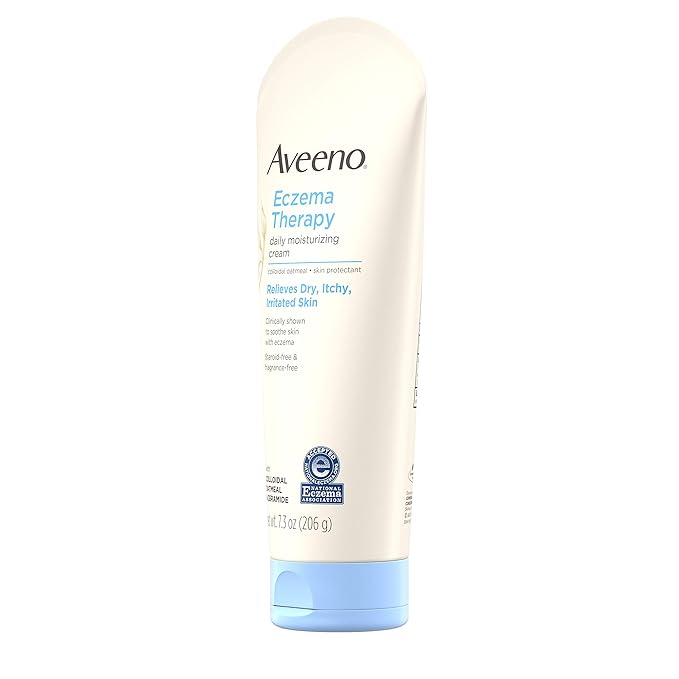 Aveeno Eczema Therapy Daily Moisturizing Cream for Sensitive Skin, Soothing Lotion with Colloidal Oatmeal for Dry, Itchy, and Irritated Skin, Steroid-Free and Fragrance-Free, 7.3 oz