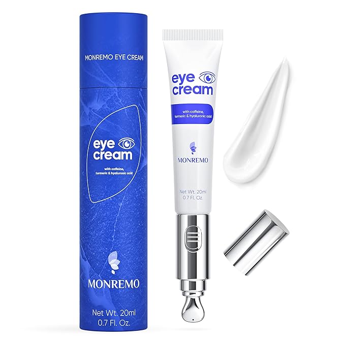 Caffeine Eye Cream for Dark Circles & Puffiness – Anti Aging Under Eye Treatment with Vibrating Applicator & Turmeric. Eye Bag Remover & Snail Mucin Serum for Wrinkles