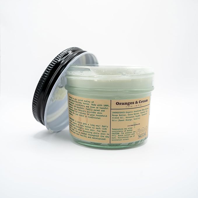 Whipped Body Butter – Oranges & Cream – Sweet Citrus Scent, Shea & Mango Butter – 100% Natural Moisturizer for Dry Skin – 2.25 oz – Glass Jar