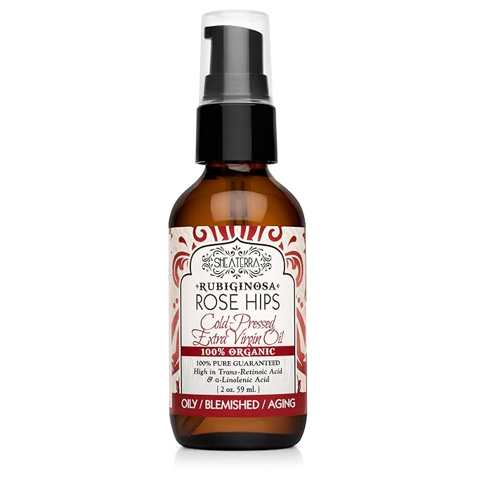 Shea Terra Rubignosa Rose Hips Cold-Pressed Extra Virgin Oil, All Natural & Organic Oil Rich in Antioxidants and Fatty Acids for Skin Repair & Rejuvenation, 2 oz