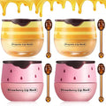 Lip Balm Sleeping Lip Mask, Long-Lasting Nourishing & Moisturizing Lip Night Care Lip Anti-chapped Lip Cream Lip Skin Care (2Pcs Honey & 2Pcs Strawberry)