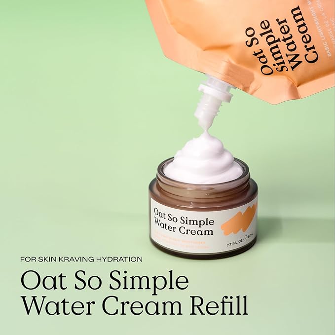 KraveBeauty Oat So Simple Water Cream Moisturizer, Calming, Lightweight Hydrating Gel Face Cream for Sensitive Skin with Oat Extract & Squalane, Fragrance Free, Refill Pouch, 200 mL