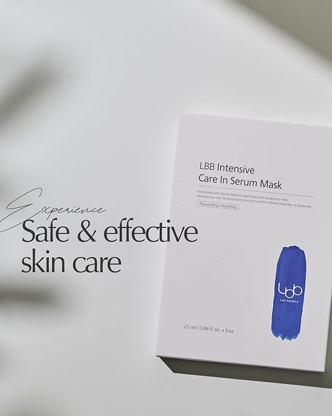 LBB Intensive Care In Serum Mask - Hypoallergenic Face Mask Sheet for Revitalizing, Long Lasting Moisturizing - Vegan Paper Mulberry Sheet - Squalane, Shea Butter, 5 Sheet