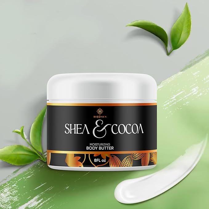 Body Butter Moisturizer- Made with Organic Shea, Cocoa & Almond Oil for All Skin Types. Intense hydration for Dry Skin, Non-Greasy, Sulfate Free and Paraben Free - 8 oz